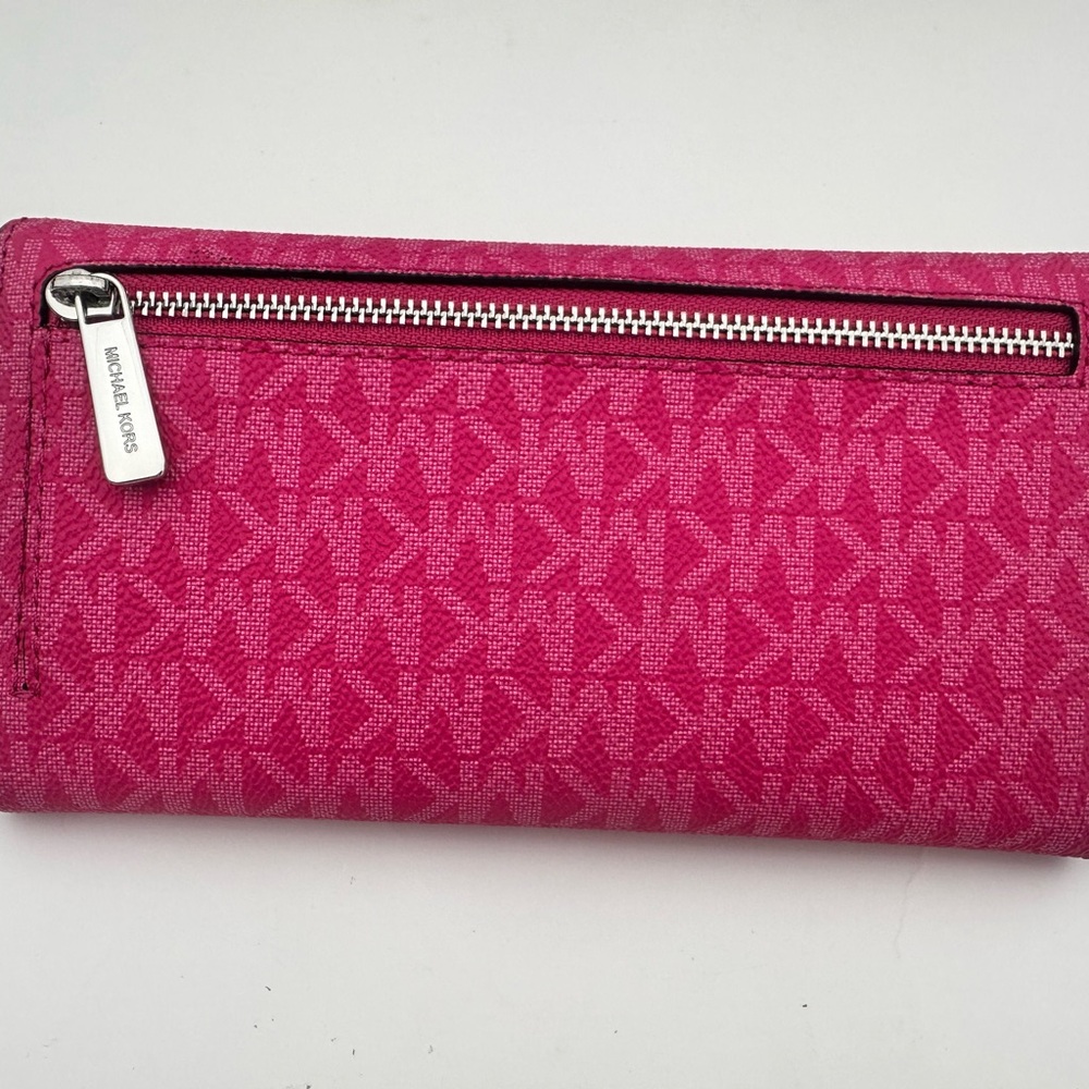 Michael Kors Jet Set Travel Large Bifold Wallet Dragon Fruit Mk Logo Le… - Picture 3 of 4